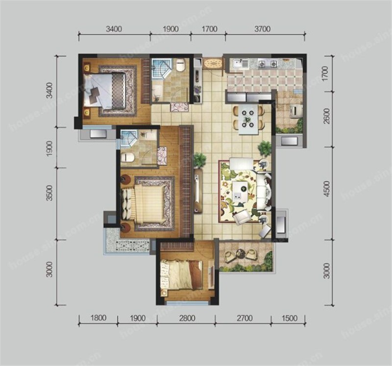 建发鹭州国际-三居室99平-美式风格