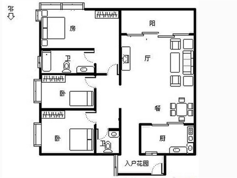 两室两厅公寓装修 100平米的书香宅第