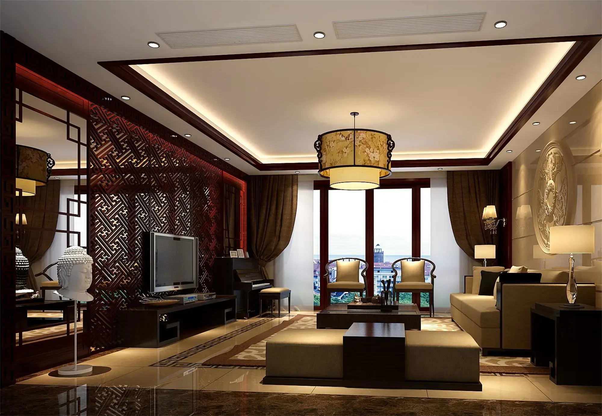 常州典雅花园中式风格三居室装修效果图_115平米4万装修设计案例-常州