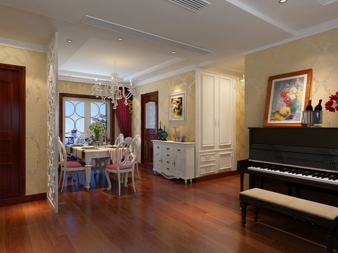 156平米三居室简欧风格 壁纸装饰温馨空间
