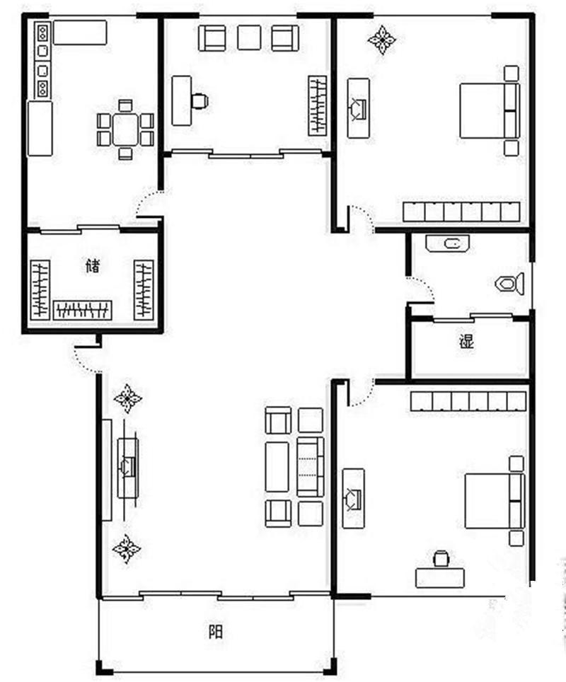 月牙湖花园-三居室-142.00平米-装修设计
